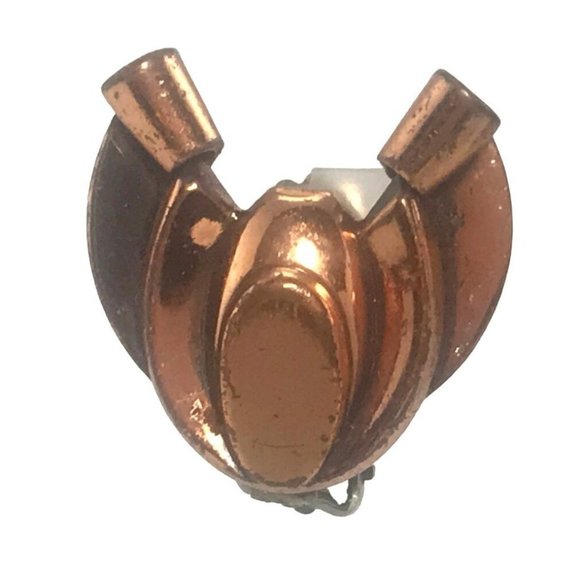 Vintage 1950s Modernist Renoir Copper Earrings Clip On MCM Insect Scroll Signed - Picture 3 of 8